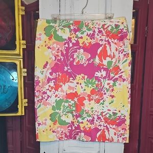 NWT Talbots Womens Cotton-blend Stretch Textured Mult-Colored Floral Skirt 12